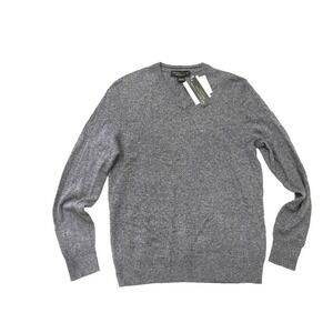 $198 The Men's Store 100% Cashmere‎ V-neck Sweater - size Medium - Grey / Navy